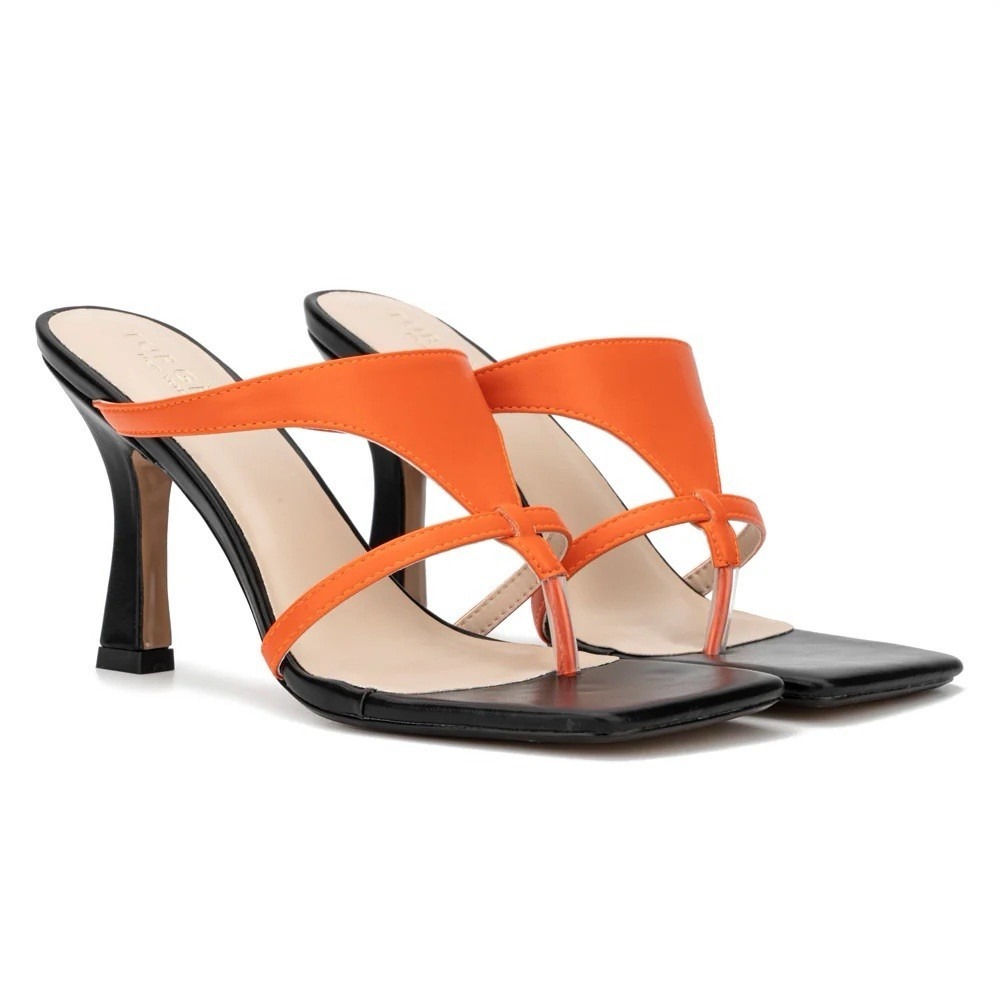 New Torgeis Aconite Faux Leather High Heel Thong Sandals Black Size EU 38.5 US 8
